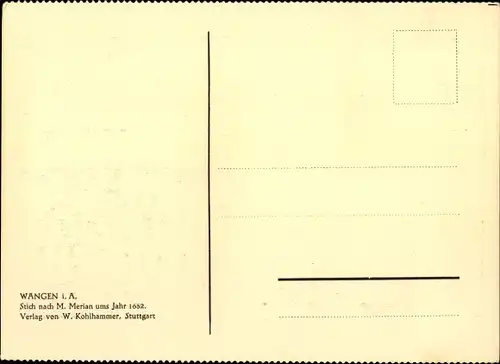 Künstler Ak Merian, Wangen im Allgäu, Stadtansicht im Jahr 1652