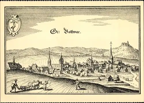 Künstler Ak Merian, Großbottwar in Württemberg, Gesamtansicht ums Jahr 1652