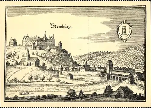 Künstler Ak Merian, Neuenburg am Rhein Baden, Panorama ums Jahr 1652