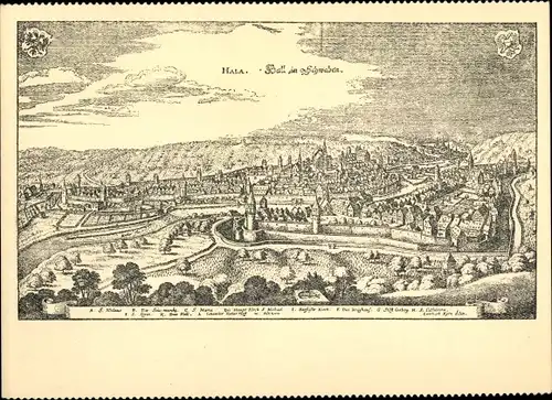 Künstler Ak Merian, Schwäbisch Hall in Württemberg, Gesamtansicht ums Jahr 1652