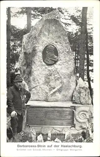 Ak Weingarten Albisreute, Barbarossa Stein auf der Haslachburg