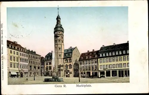 Leuchtfenster Ak Gera in Thüringen, Marktplatz, Brunnen, Rathaus