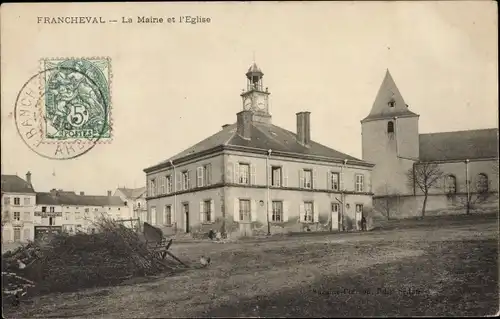 Ak Francheval Ardennes, La Mairie et l'Eglise