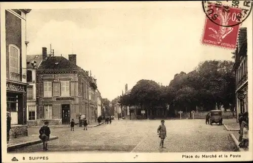 Ak Suippes Marne, Place du Marche, la Poste