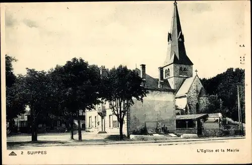 Ak Suippes Marne, l'Eglise, la Mairie