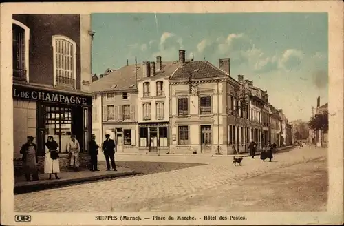 Ak Suippes Marne, Place du Marche, Hotel des Postes