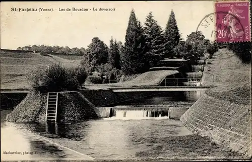 Ak Saint Fargeau Yonne, Lake Bourdon, Der Überlauf