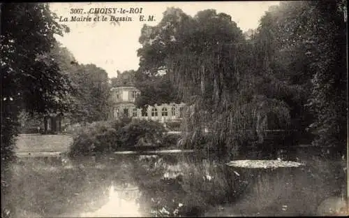 Ak Choisy le Roi Val de Marne, Das Rathaus und das Becken