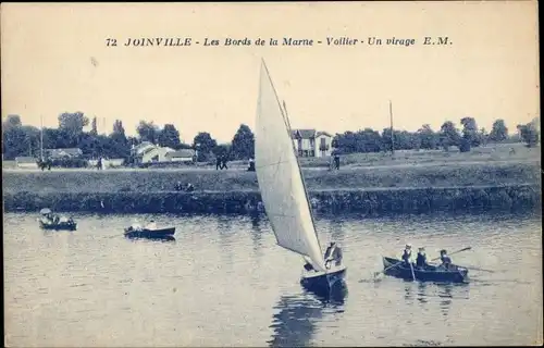 Ak Joinville Haute Marne, Die Ufer der Marne, Segelboot, Eine Kurve