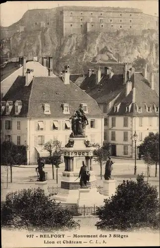 Ak Belfort Beffert Beffort Territoire de Belfort, Monument des 3 Sieges, Lion et Chateau