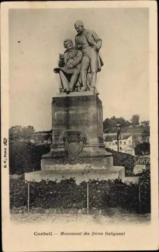 Ak Corbeil Essonne, Monument des freres Galignani