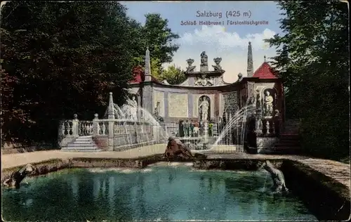 Ak Salzburg in Österreich, Schloss Hellbrunn, Fürstentischgrotte