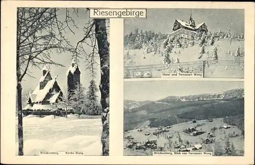 Ak Karpacz Górny Brückenberg Krummhübel Riesengebirge Schlesien, Kirche Wang, Ort