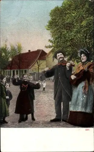 Ak Musizierender Mann, Geigenspieler, Tanzende Kinder