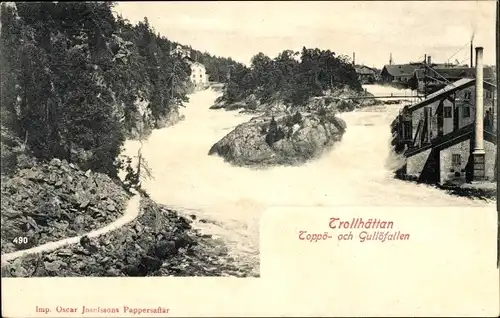 Ak Trollhättan Schweden, Toppö- och Gullöfallen