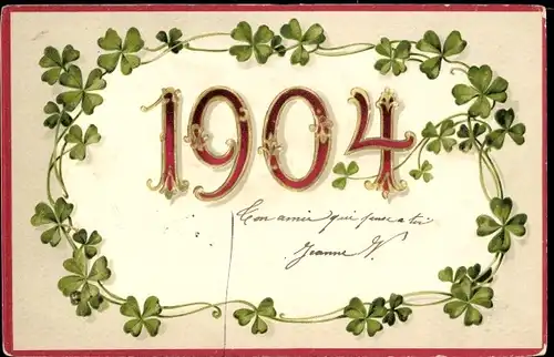 Präge Litho Glückwunsch Neujahr 1904, Glücksklee