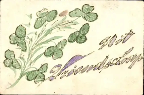 Handgemalt Ak Kleeblätter, Mit Freundschaft