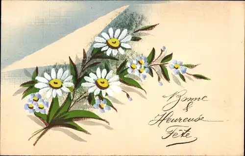 Handgemalt Ak Glückwunsch Geburtstag, Weiße Blumen