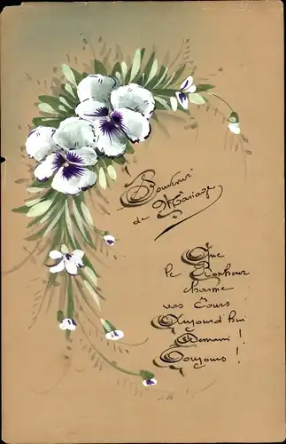 Handgemalt Ak Glückwunsch Hochzeit, Stiefmütterchen