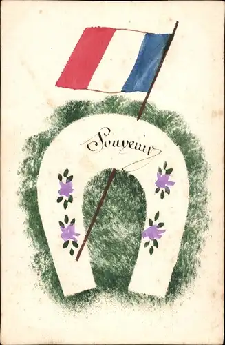 Handgemalt Ak Hufeisen, Französische Landesflagge