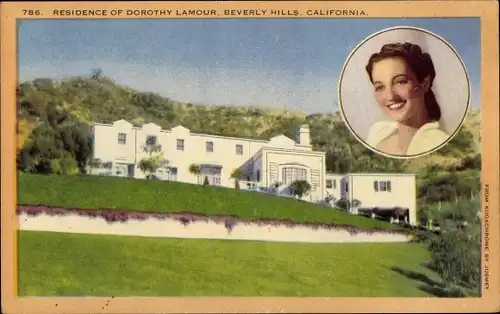 Ak Beverly Hills, Kalifornien, USA, Wohnsitz von Dorothy Lamour, Porträt, Schauspielerin
