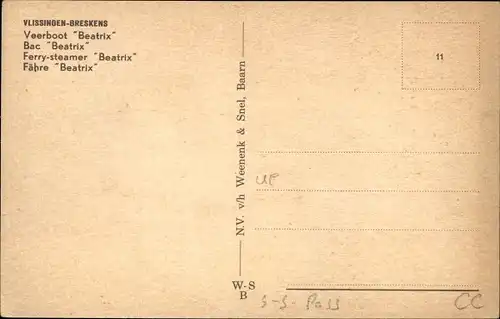 Ak Fährschiff Beatrix, Verbindung Vlissingen Breskens