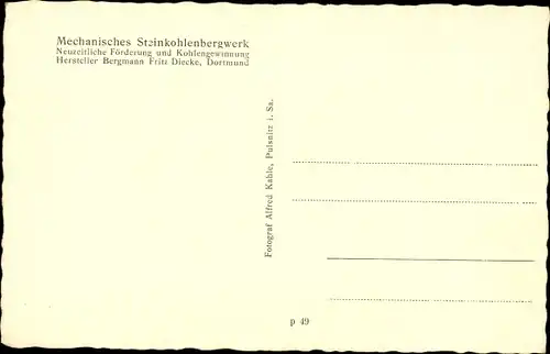 Ak Mechanisches Bergwerk, Steinkohle, Modell von Fritz Diecke, Dortmund