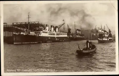 Ak Schnelldampfer Cap Polonio und Cap Arcona im Hamburger Hafen, HSDG