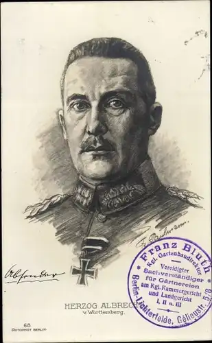 Künstler Ak Herzog Albrecht von Württemberg, Portrait in Uniform
