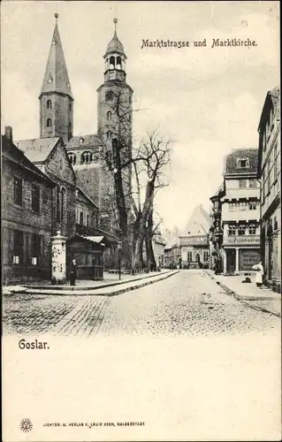 Ak Goslar in Niedersachsen, Marktstraße und Marktkirche, Litfaßsäule