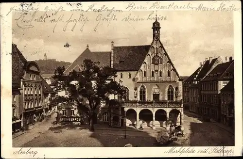 Ak Amberg in der Oberpfalz Bayern, Marktplatz, Rathaus