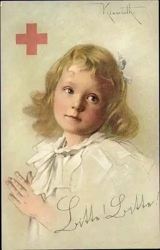 Künstler Ak Klamrath, Leipzig, Rote Kreuz Sammlung 1914, betendes Mädchen