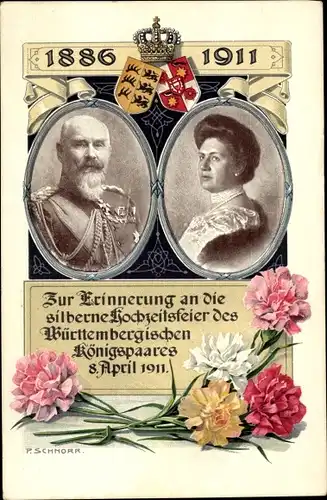 Ganzsachen Ak Schnorr, König Wilhelm II v. Württemberg, Königin Charlotte, Silberhochzeit 1911
