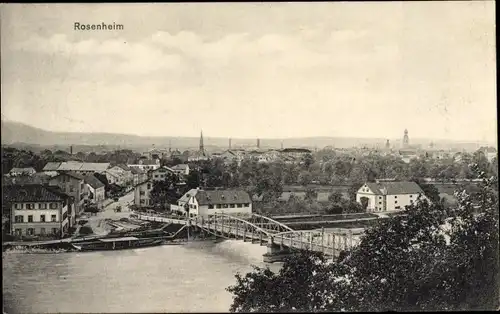 Ak Rosenheim in Oberbayern, Gesamtansicht, Brücke