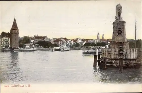 Ak Lindau am Bodensee Schwaben, Hafeneinfahrt, Monument