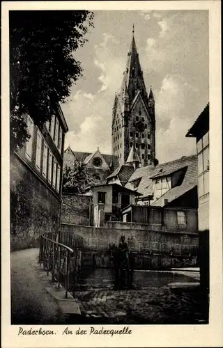 Ak Paderborn in Westfalen, An der Paderquelle, Kirchturm