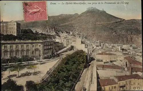 Ak Oran Algerien, Der Djebel Mourdjadjo, von der Promenade de Étang aus gesehen