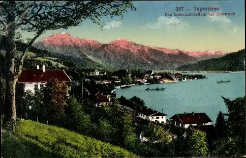 Ak Tegernsee in Oberbayern, Blick auf See, Teilansicht Ort, Gebirge