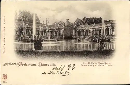 Ak Bayreuth in Oberfranken, Königliches Schloss, Eremitage, Sonnentempel obere Grotte, Springbrunnen