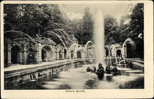 Ak Bayreuth in Oberfranken, Eremitage, Untere Grotte, Springbrunnen