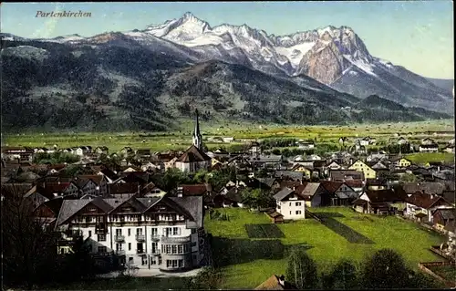 Ak Garmisch Partenkirchen in Oberbayern, Ortspanorama, Gebirge