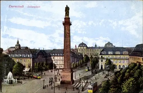 Ak Darmstadt in Hessen, Luisenplatz, Brunnen, Denkmal