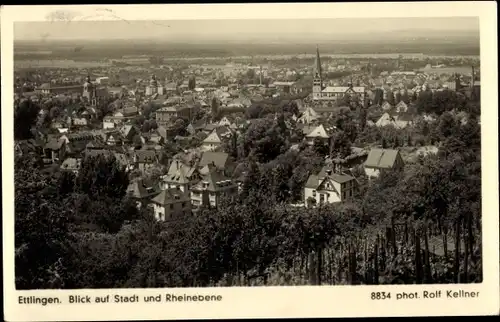 Ak Ettlingen in Baden, Blick auf Stadt und Rheinebene