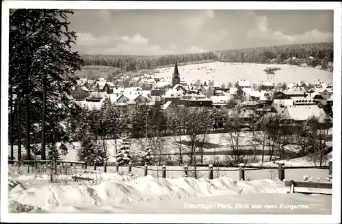 Ak Braunlage im Oberharz, Ortsansicht, Blick aus dem Kurgarten, Winter