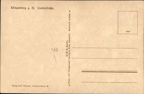 Künstler Ak Klingenberg am Main Unterfranken, Lindenstraße