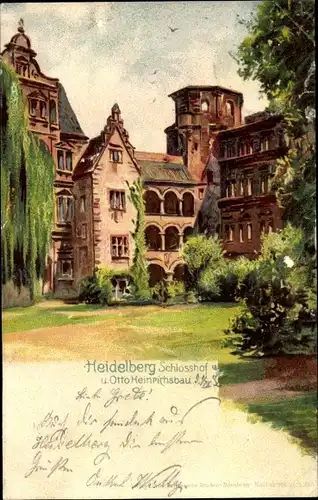 Künstler Litho Meyer, Edgar, Heidelberg am Neckar, Schlosshof, Otto Heinrichsbau