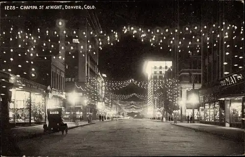 Ak Denver Colorado USA, Champa Street bei Nacht