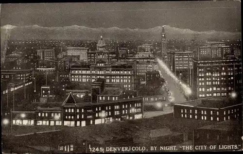 Ak Denver Colorado USA, Panorama bei Nacht