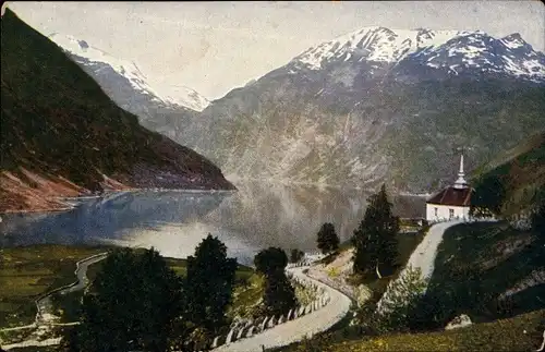 Ak Merok Geiranger Norwegen, Panorama, Kirche