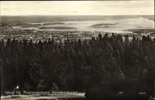 Ak Oslo Norwegen, Panorama, Blick vom Frognersaeterens Hovedrestaurant